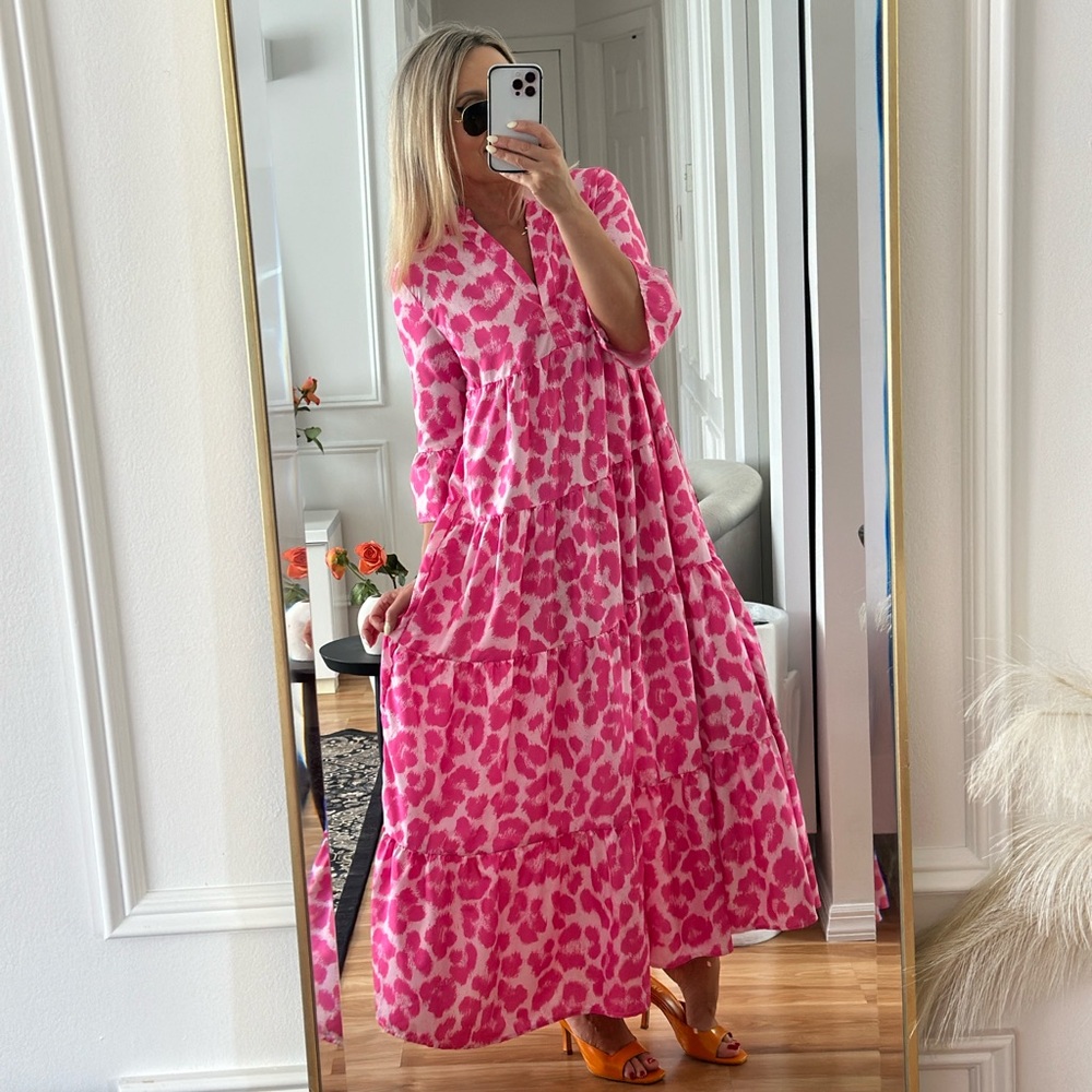 SHEIN Pink and White Maxi Dress